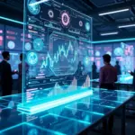 Искусственный интеллект управляет и оптимизирует A/B-тестирование рекламных объявлений на экранах компьютеров в маркетинговом офисе